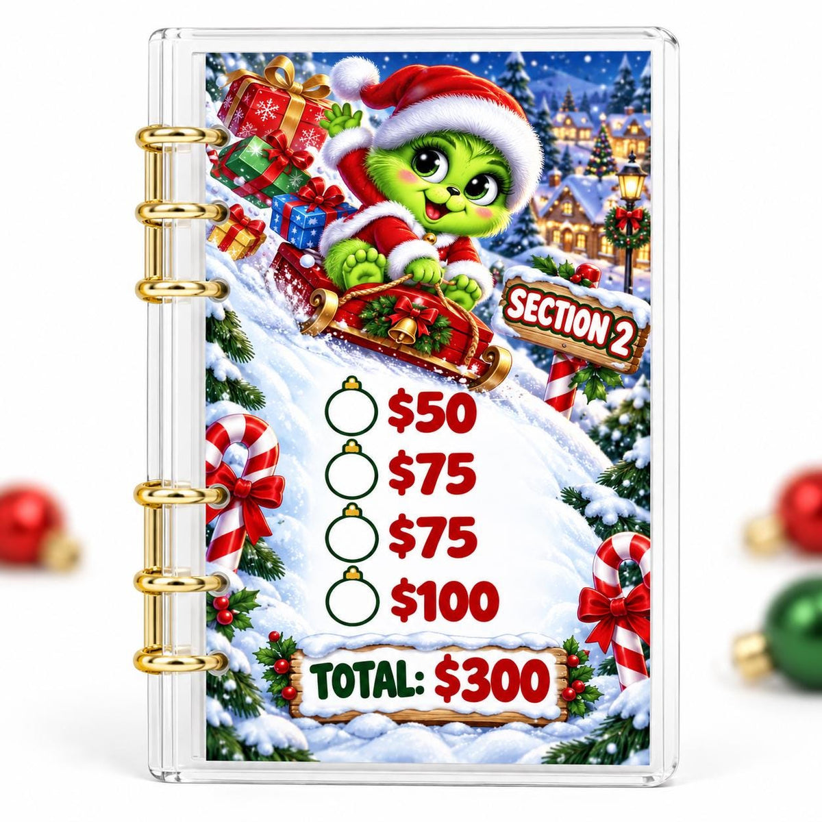 Green Christmas 2K Savings Challenge A6 Acrylic Budget Binder