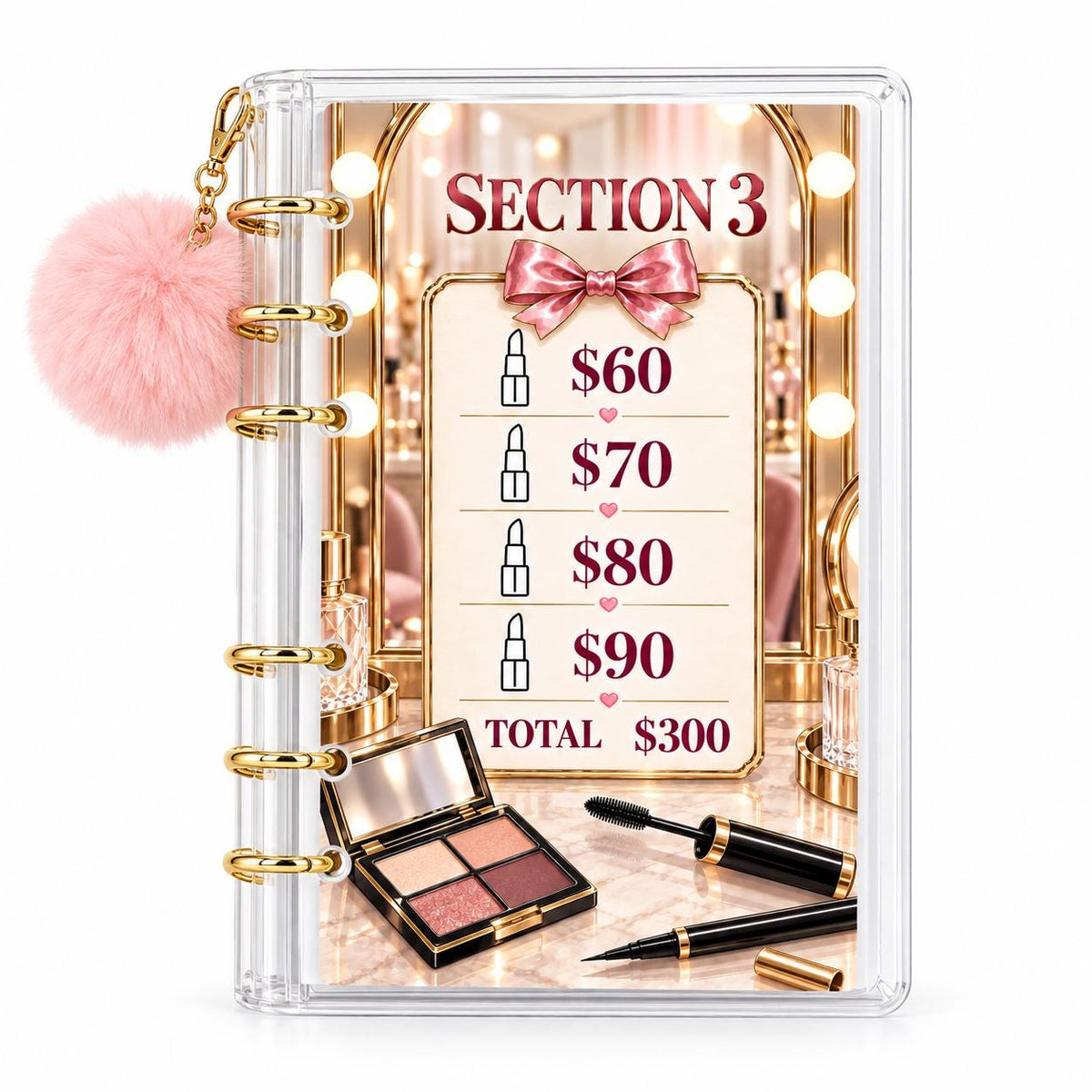 Pink Gold Makeup 2K Savings Challenge A6 Acrylic Binder Budget Bundle
