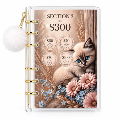 White Kitten 1K Savings Challenge A6 Acrylic Binder Budget Bundle: Physical Product for Saving 1000 Dollars