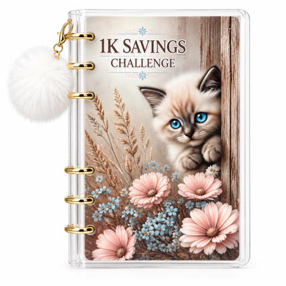 White Kitten 1K Savings Challenge A6 Acrylic Binder Budget Bundle: Physical Product for Saving 1000 Dollars