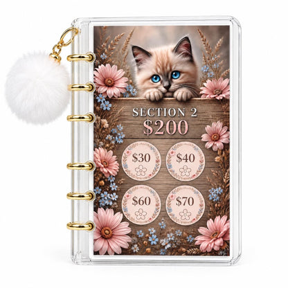 White Kitten 1K Savings Challenge A6 Acrylic Binder Budget Bundle: Physical Product for Saving 1000 Dollars