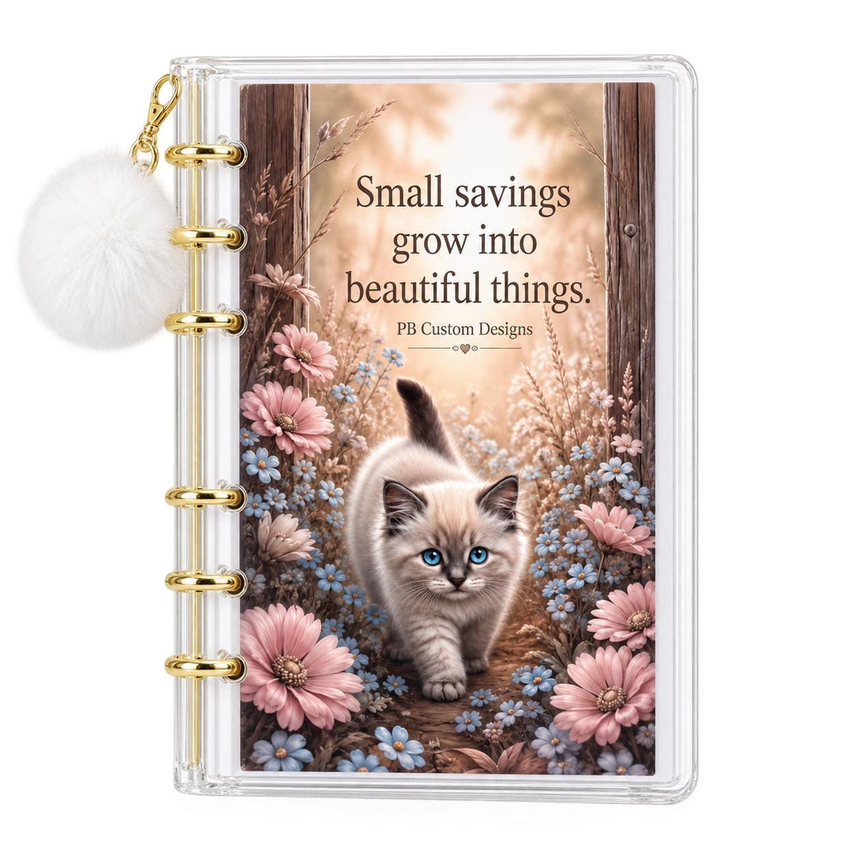 White Kitten 1K Savings Challenge A6 Acrylic Binder Budget Bundle: Physical Product for Saving 1000 Dollars