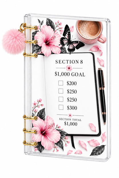 Pink Butterfly A6 Binder: Floral Savings Challenge