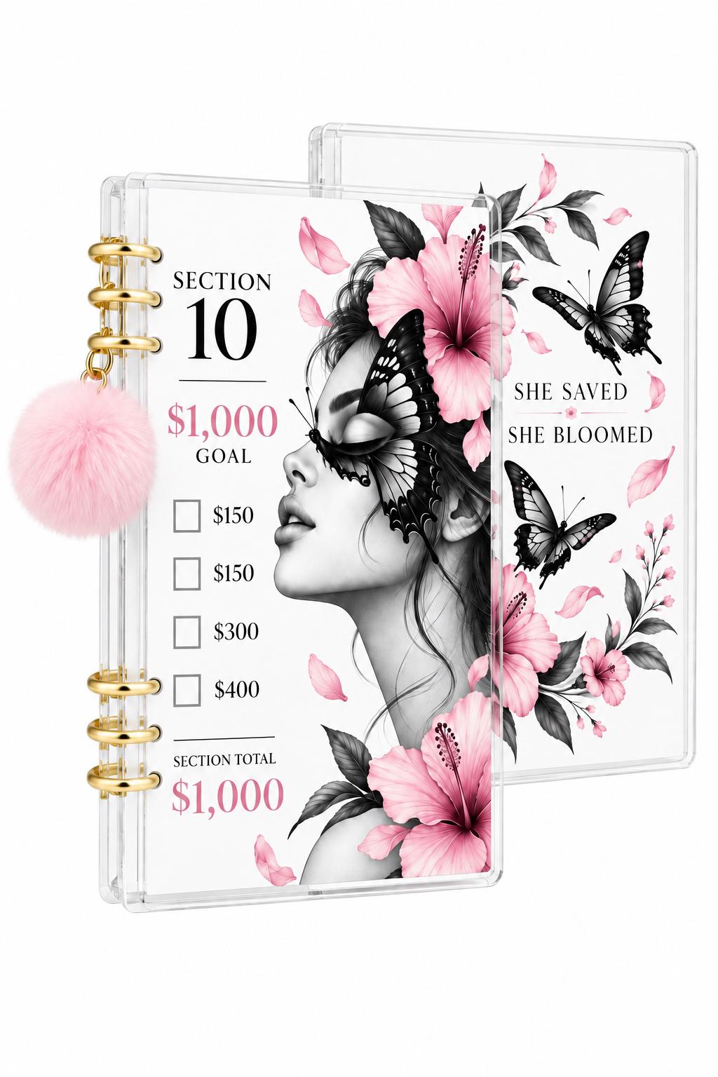 Pink Butterfly A6 Binder: Floral Savings Challenge