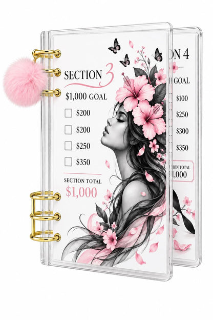 Pink Butterfly A6 Binder: Floral Savings Challenge