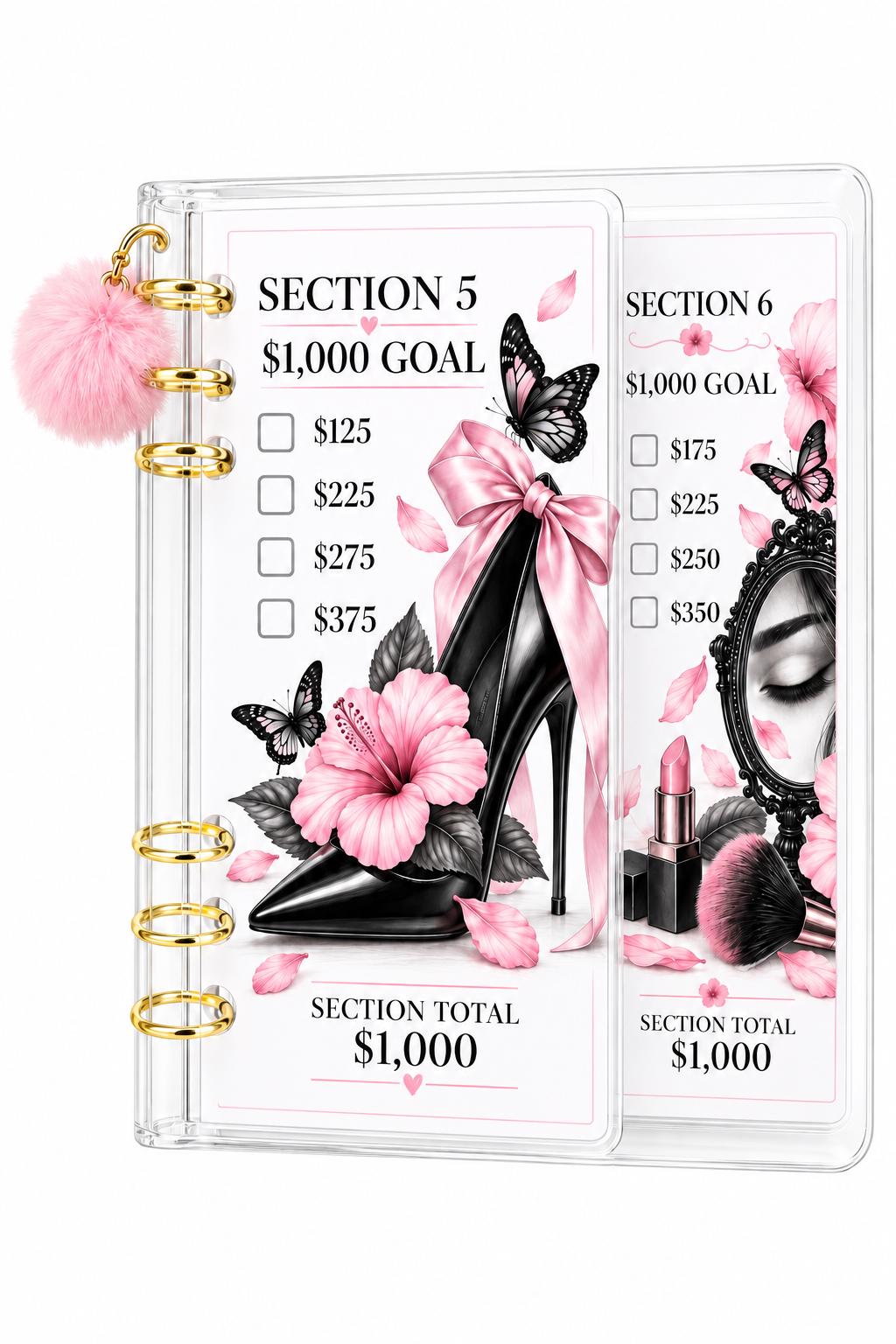 Pink Butterfly A6 Binder: Floral Savings Challenge