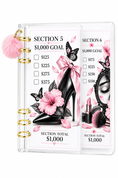 Pink Butterfly A6 Binder: Floral Savings Challenge