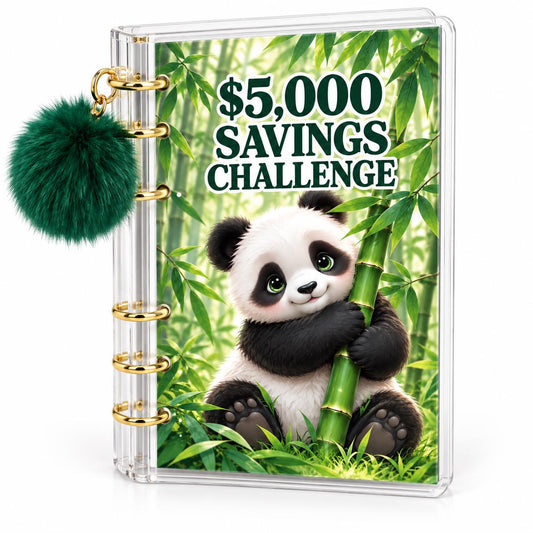 Panda 5000 Savings Challenge A6 Cash Binder with Green Pom Pom