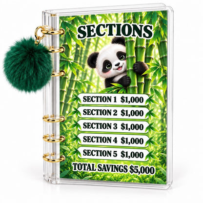 Panda 5000 Savings Challenge A6 Cash Binder with Green Pom Pom