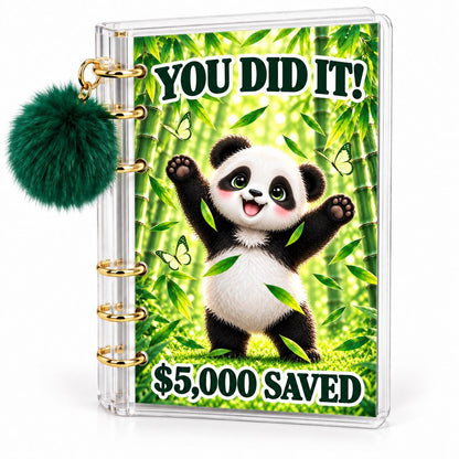 Panda 5000 Savings Challenge A6 Cash Binder with Green Pom Pom