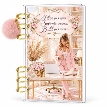 1K Savings Challenge A6 Cash Binder with Pink Pom-Pom