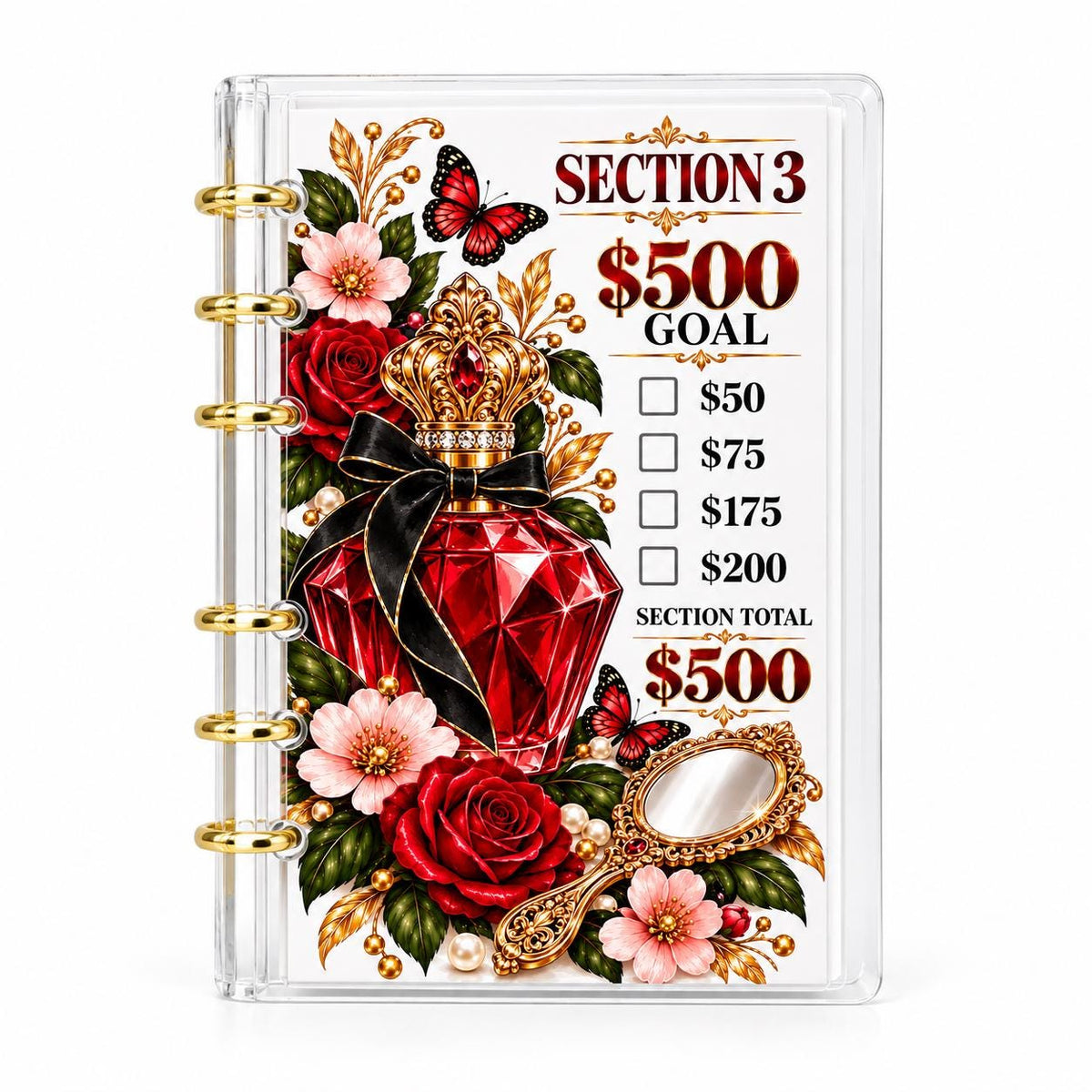 Rose Bloom 2000 Savings Challenge A6 Clear Budget Binder Cash