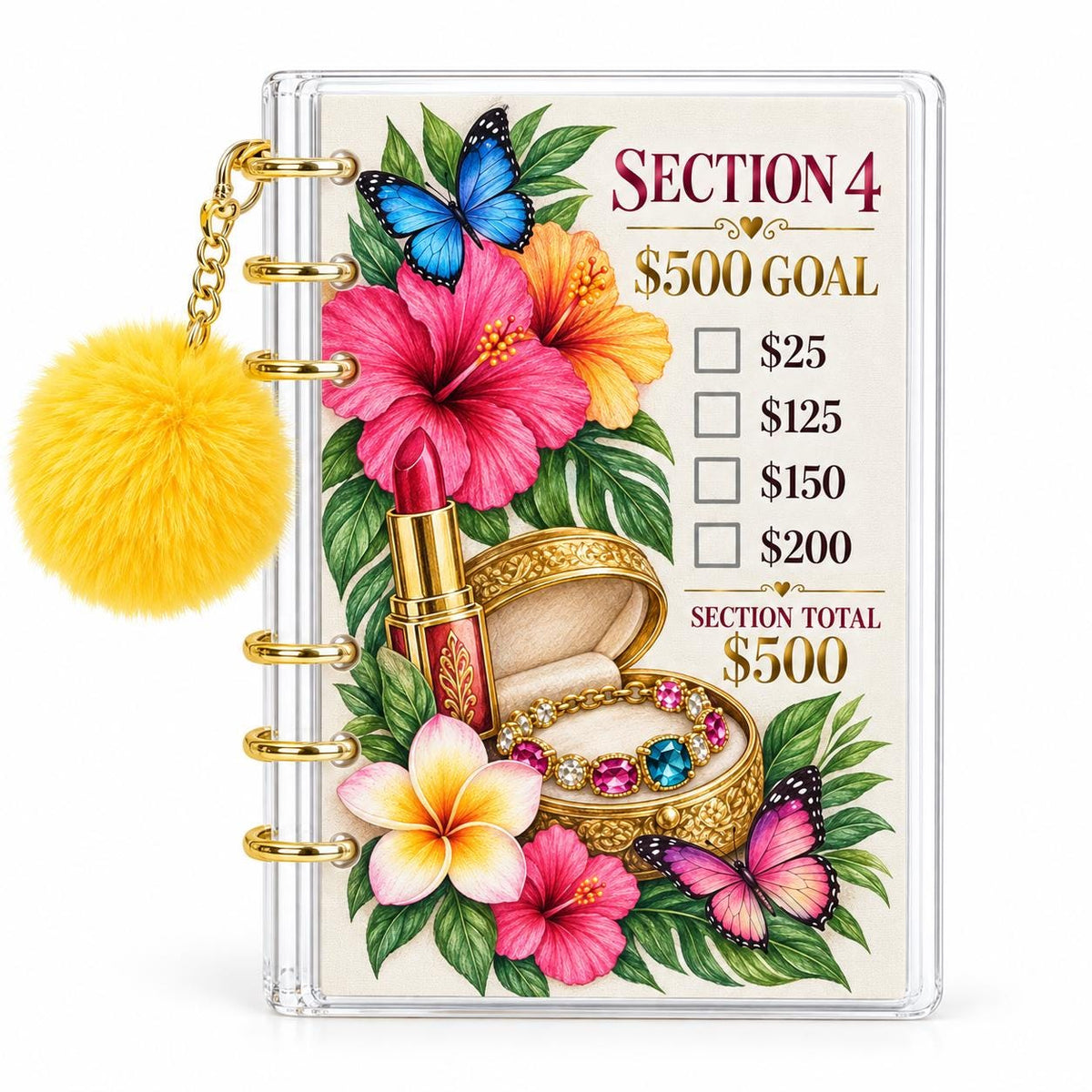 Tropical Bloom 2000 Savings Challenge A6 Binder Cash Envelope
