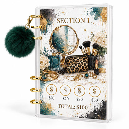 1K Savings Challenge Binder, A6 Acrylic Budget Planner, Green Pom Pom