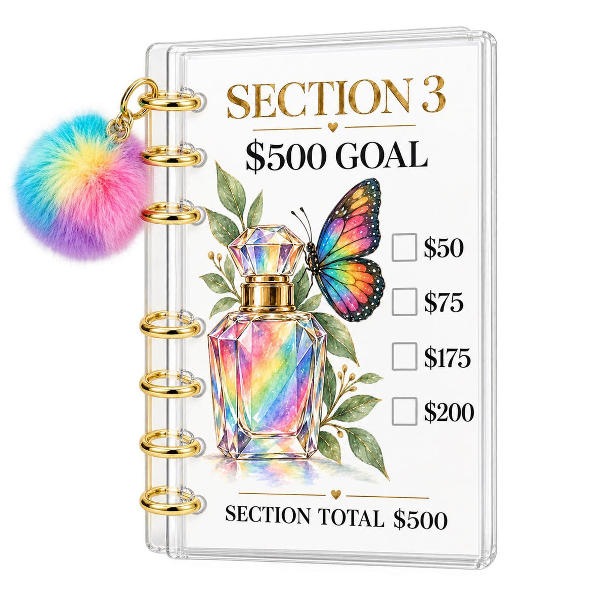 Rainbow Butterfly 2K Savings Challenge A6 Binder Bundle with Cash Envelopes