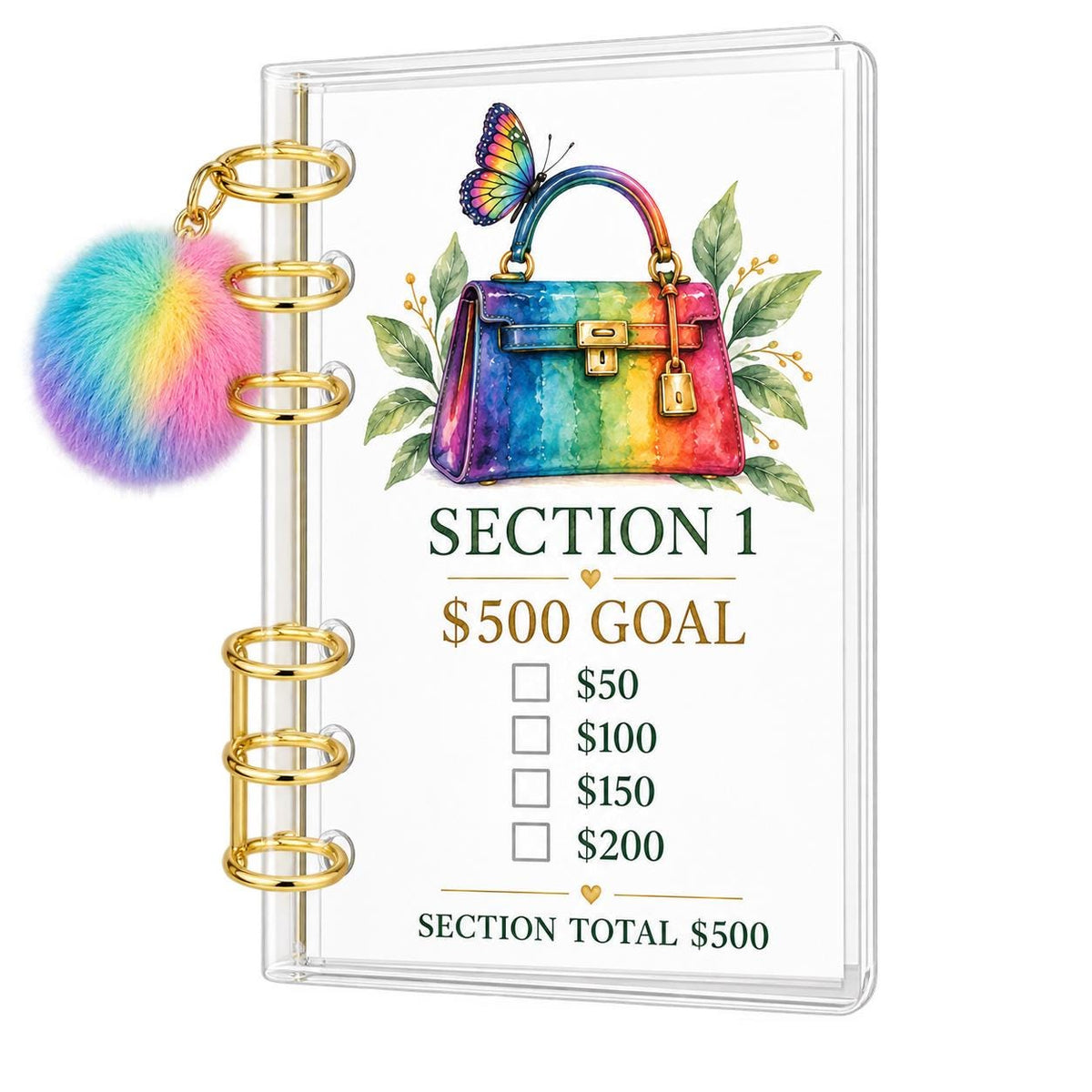 Rainbow Butterfly 2K Savings Challenge A6 Binder Bundle with Cash Envelopes