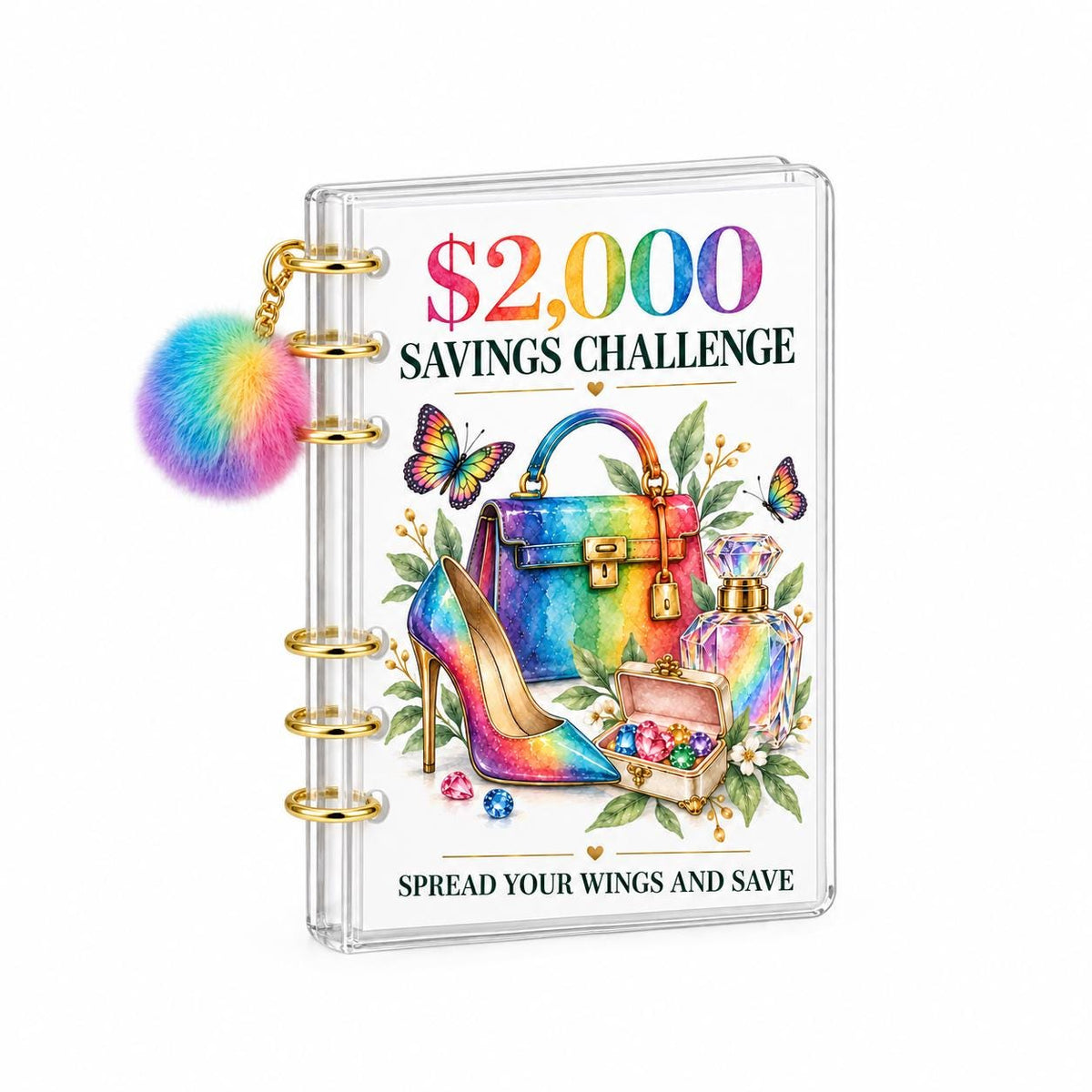 Rainbow Butterfly 2K Savings Challenge A6 Binder Bundle with Cash Envelopes