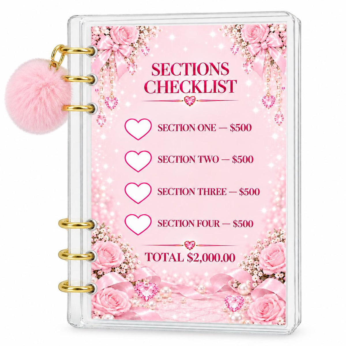 Pink Dreams 2000 Savings Challenge A6 Binder Budgeting Bundle