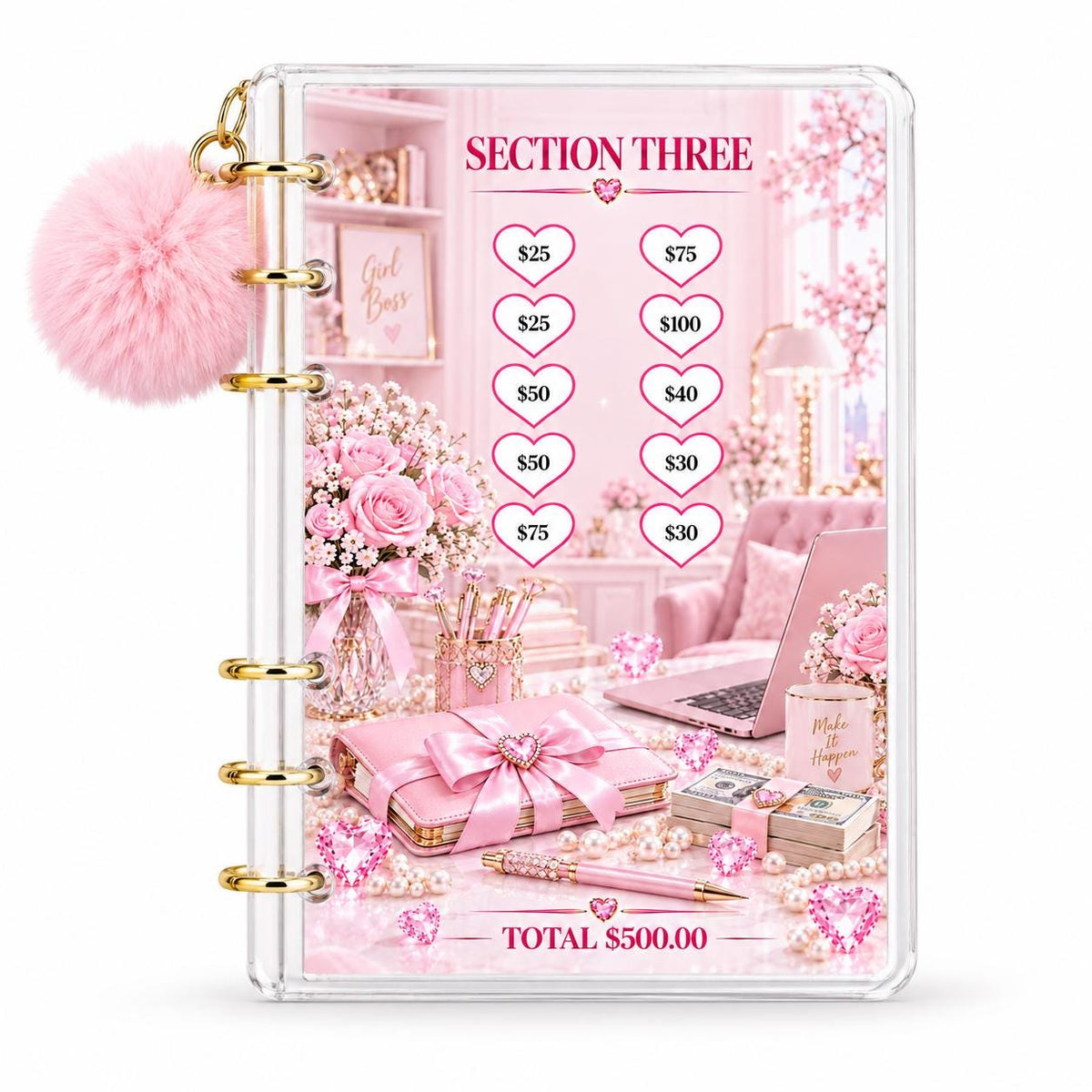 Pink Dreams 3000 Savings Challenge A6 Cash Binder Bundle