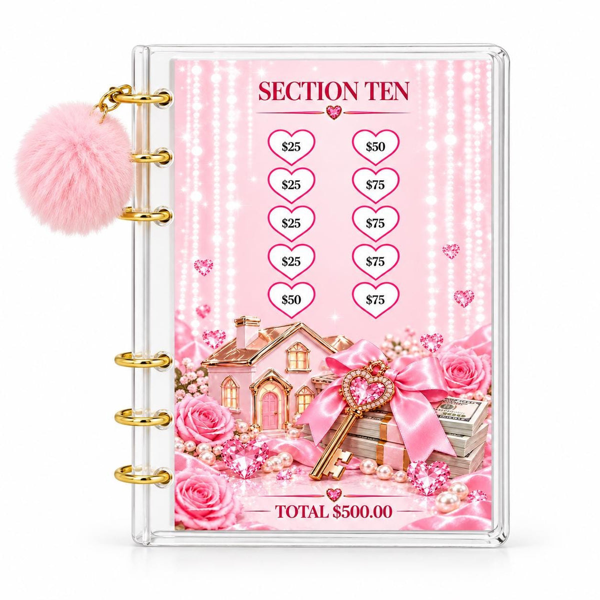 Glamorous 5000 Savings Goal Binder with Pom Charm