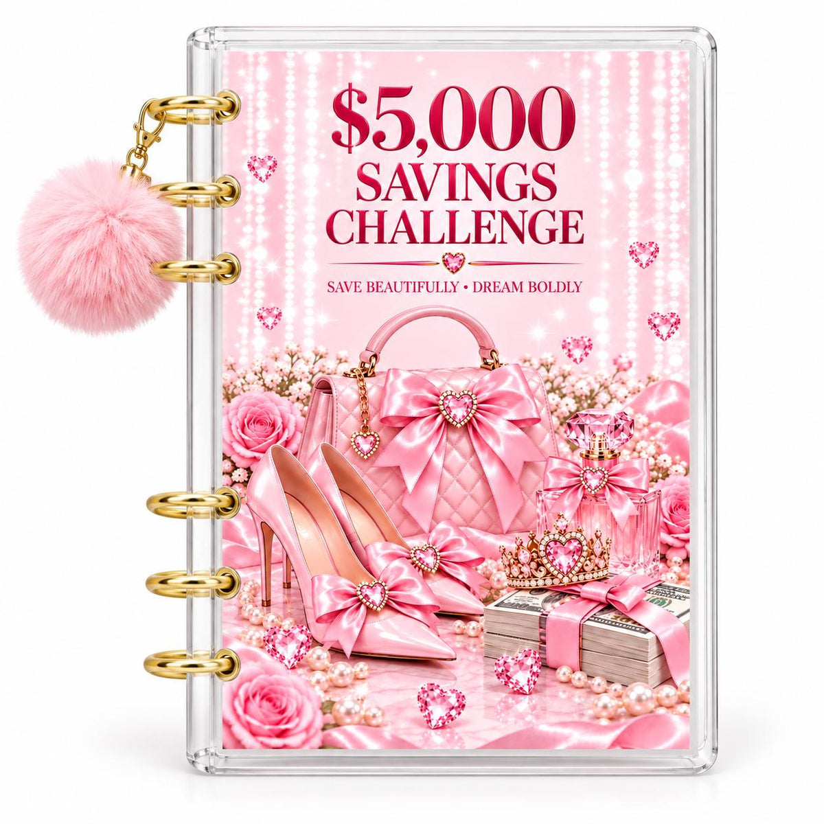 Glamorous 5000 Savings Goal Binder with Pom Charm