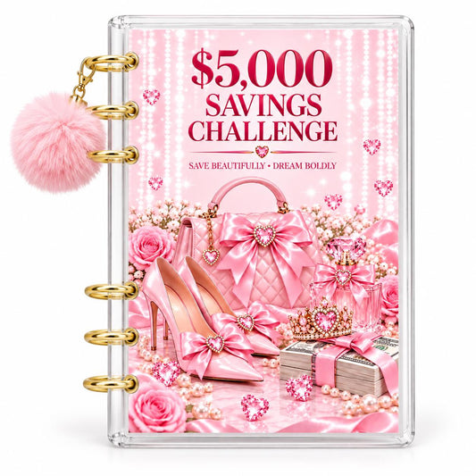 Glamorous 5000 Savings Goal Binder with Pom Charm