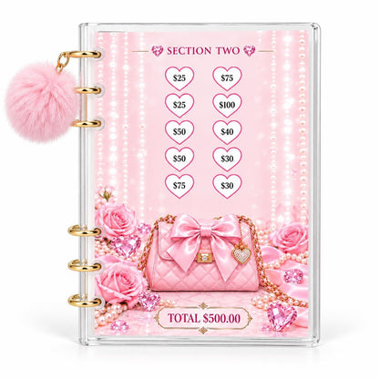Glamorous 5000 Savings Goal Binder with Pom Charm