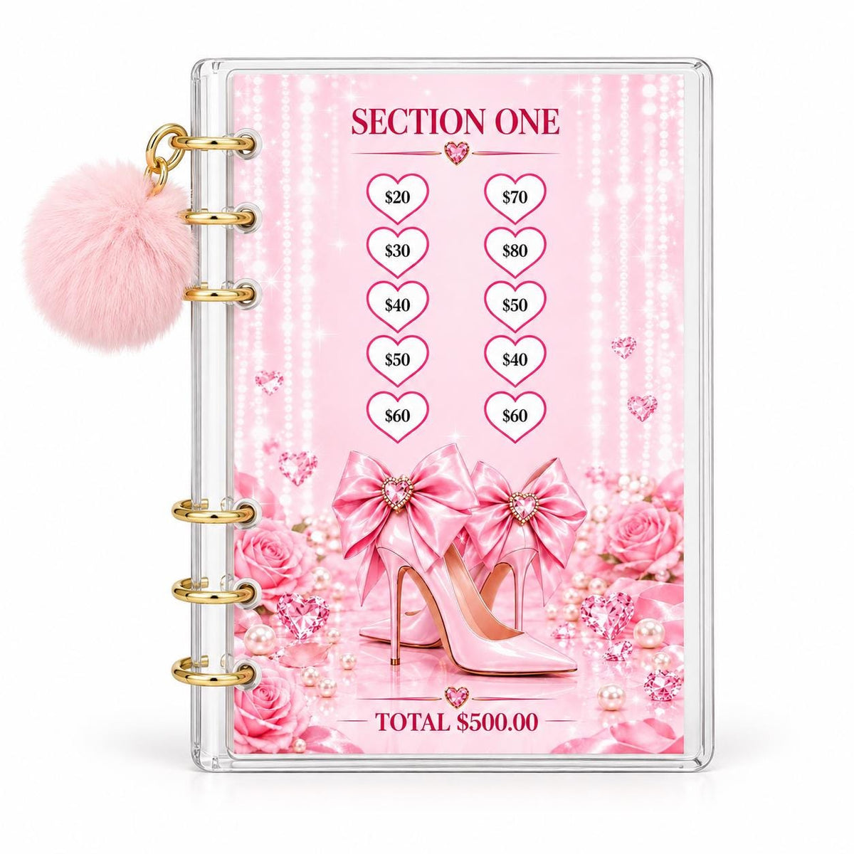 Glamorous 5000 Savings Goal Binder with Pom Charm