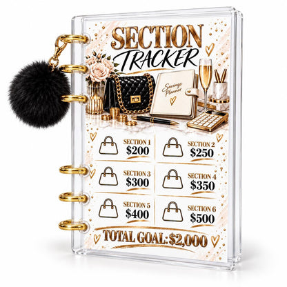 2K Savings Challenge A6 Clear Acrylic Budget Binder With Black Pom Pom