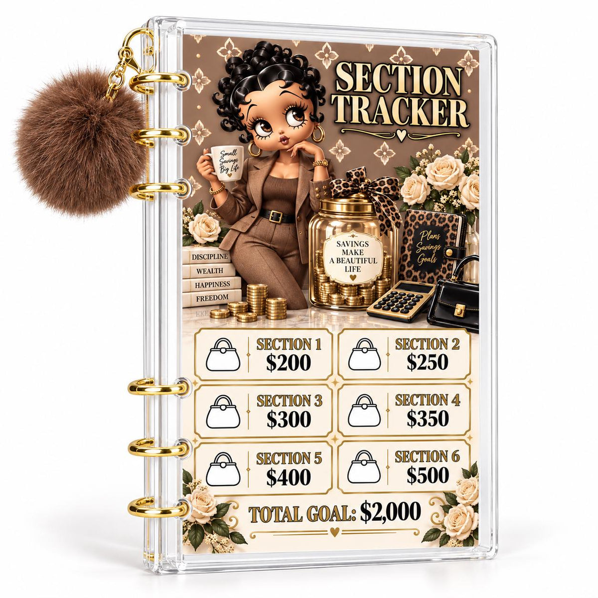 2K Savings Challenge A6 Acrylic Binder Leopard Glam Budgeting Set