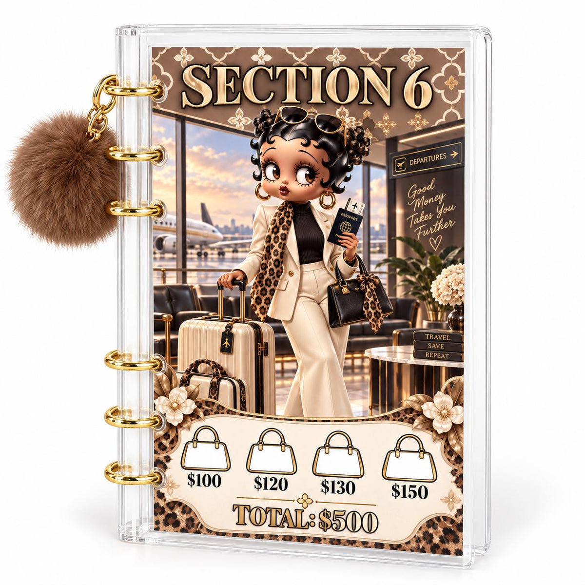 2K Savings Challenge A6 Acrylic Binder Leopard Glam Budgeting Set