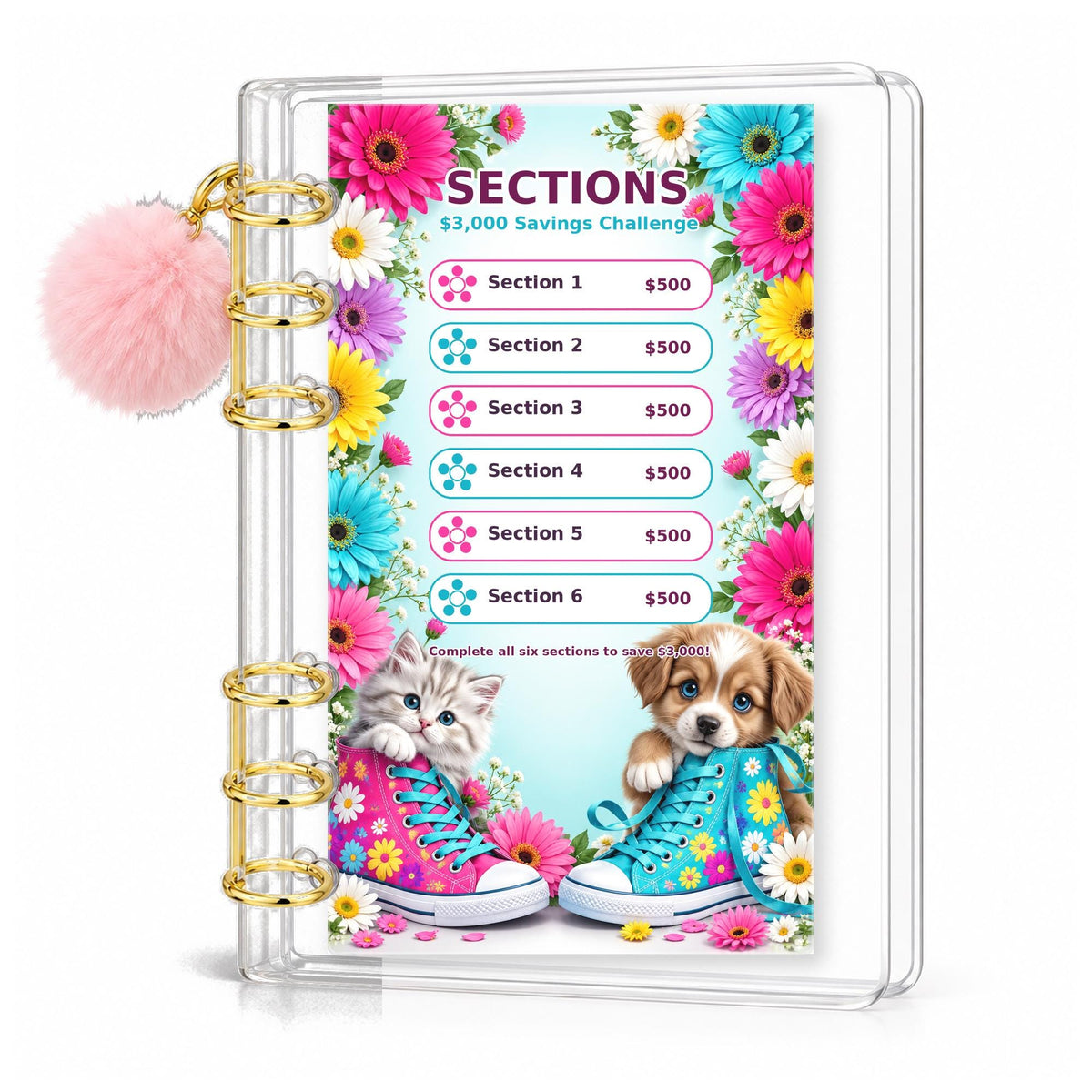 Kitten Puppy 3000 Savings Challenge A6 Binder Bundle