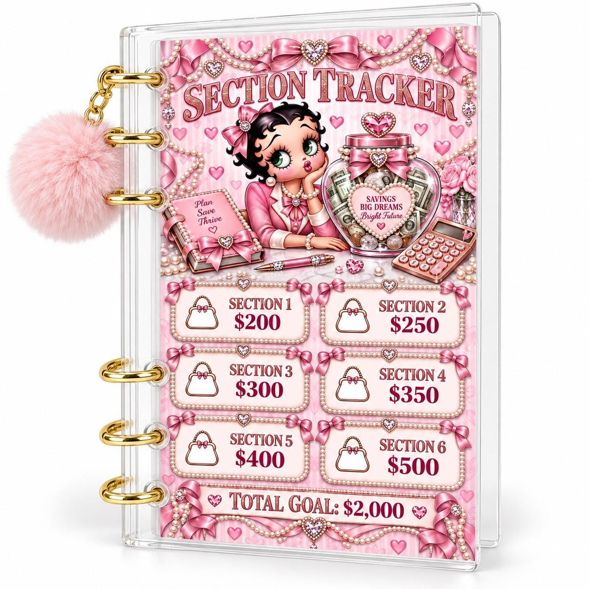 Pink Glam 2K Savings Challenge A6 Clear Acrylic Budget Binder