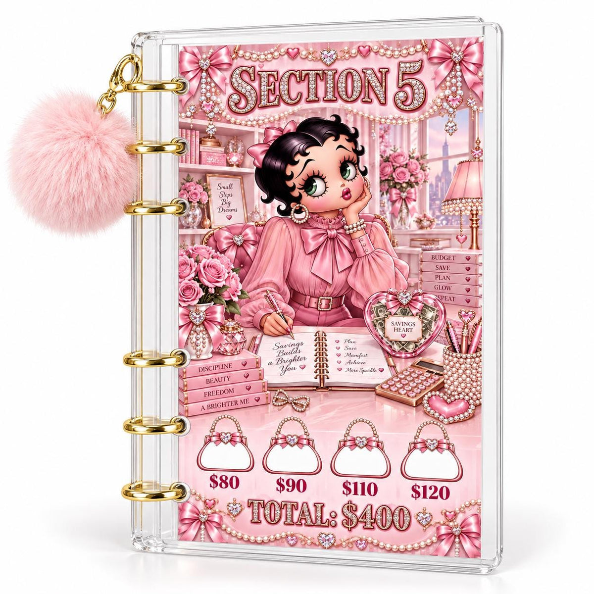 Pink Glam 2K Savings Challenge A6 Clear Acrylic Budget Binder