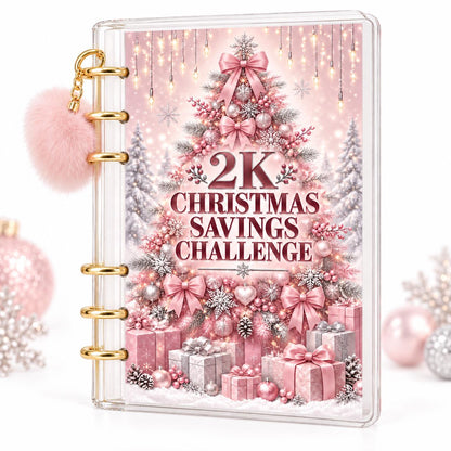 Pink Christmas 2K Savings Challenge A6 Acrylic Budget Binder With Pom Pom