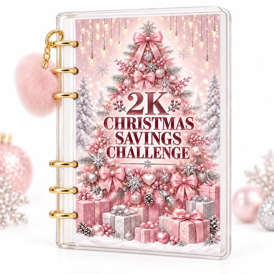 Pink Christmas 2K Savings Challenge A6 Acrylic Budget Binder With Pom Pom