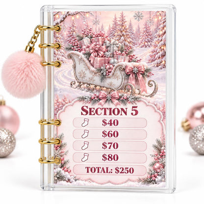 Pink Christmas 2K Savings Challenge A6 Acrylic Budget Binder With Pom Pom