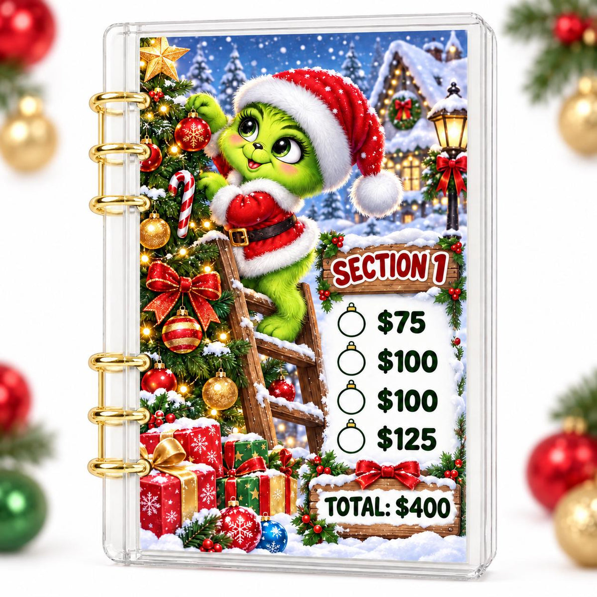 Green Christmas 2K Savings Challenge A6 Acrylic Budget Binder