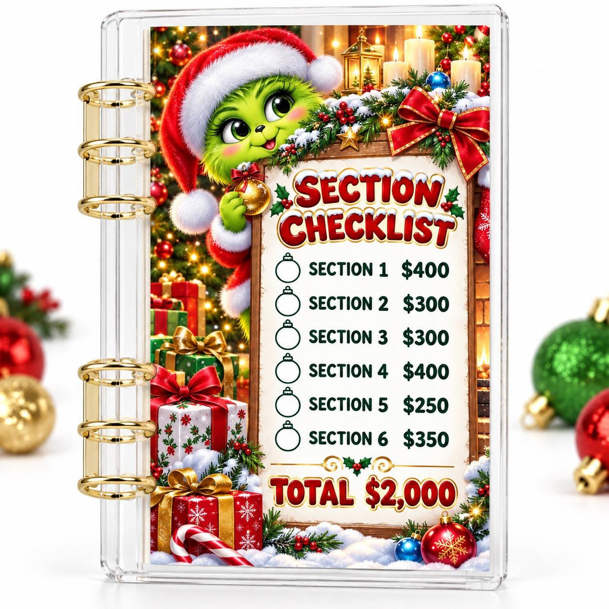 Green Christmas 2K Savings Challenge A6 Acrylic Budget Binder