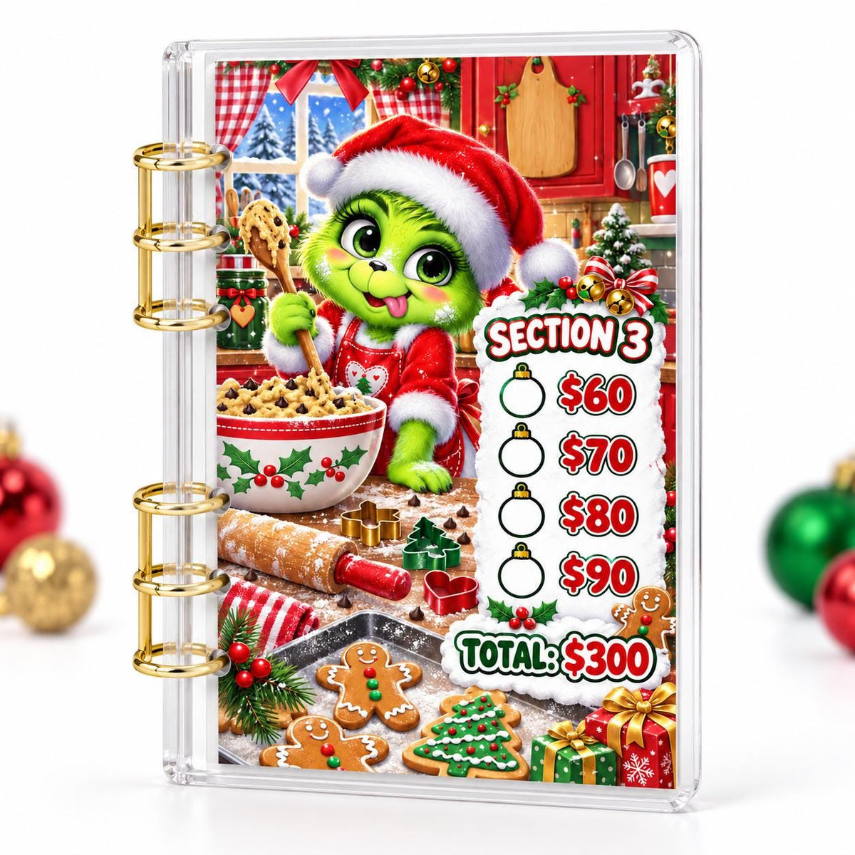Green Christmas 2K Savings Challenge A6 Acrylic Budget Binder