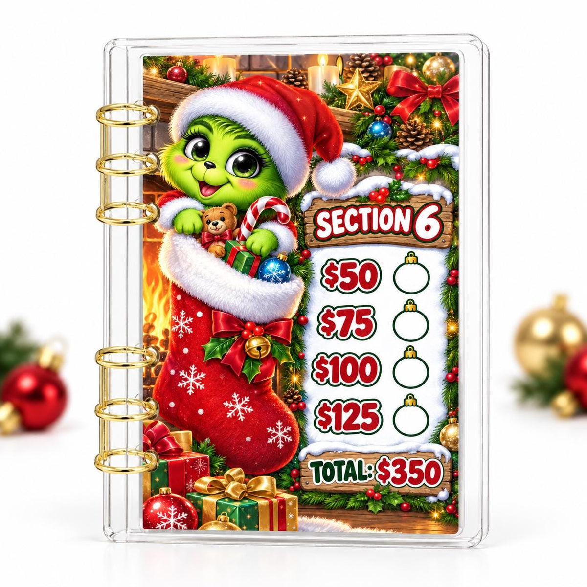 Green Christmas 2K Savings Challenge A6 Acrylic Budget Binder