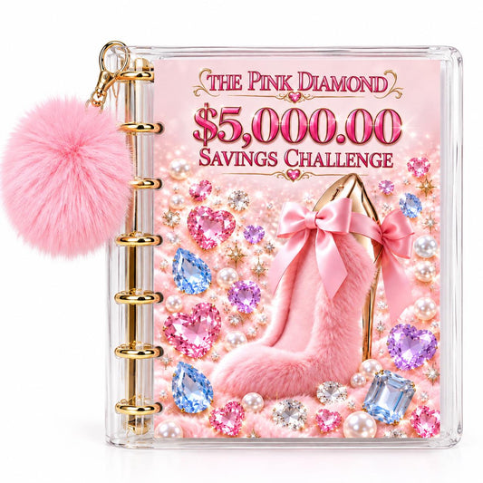 Pink Diamond Five Thousand Dollars Savings Challenge Bundle Physical Binder with Gold Rings
