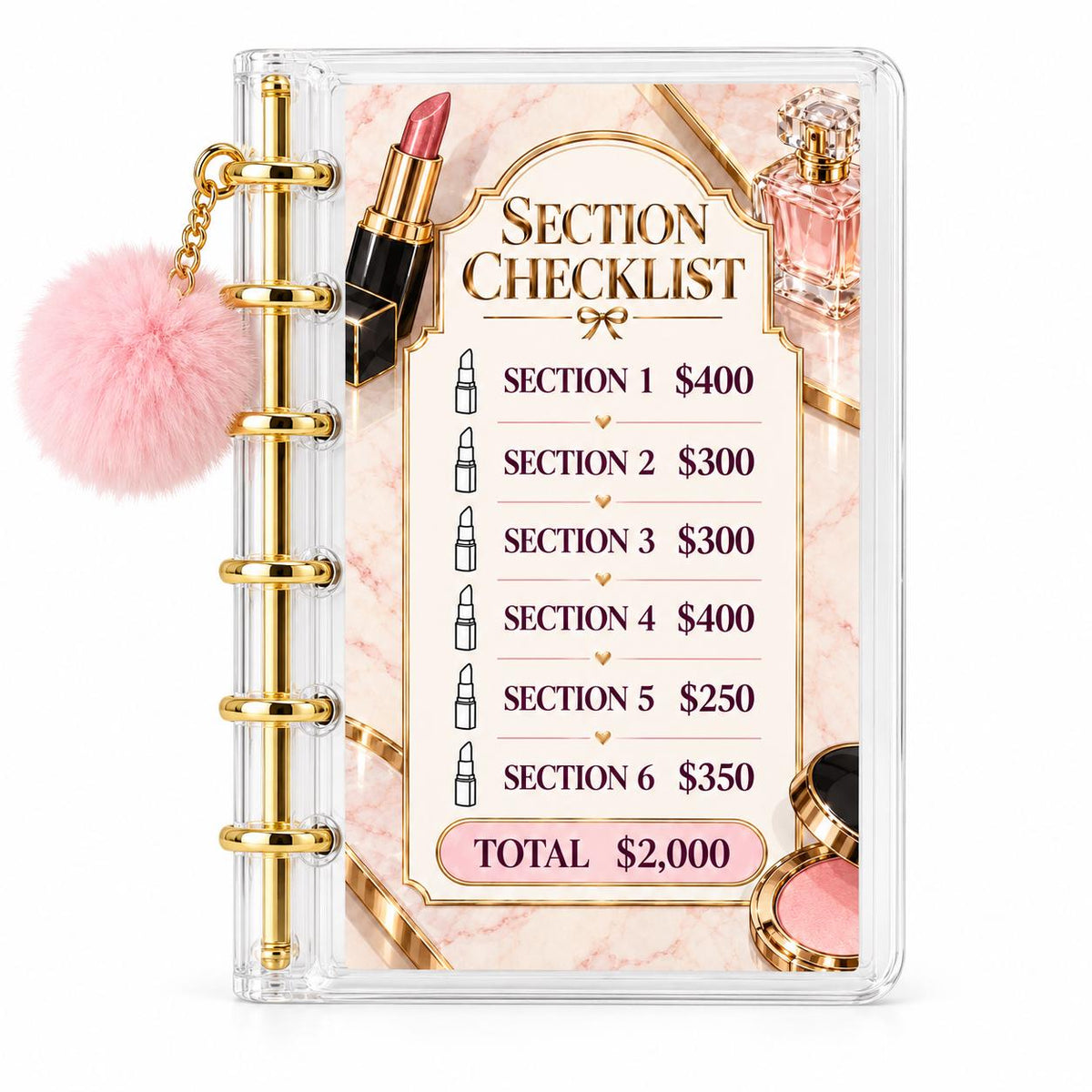 Pink Gold Makeup 2K Savings Challenge A6 Acrylic Binder Budget Bundle