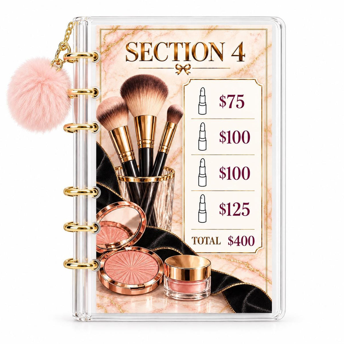 Pink Gold Makeup 2K Savings Challenge A6 Acrylic Binder Budget Bundle