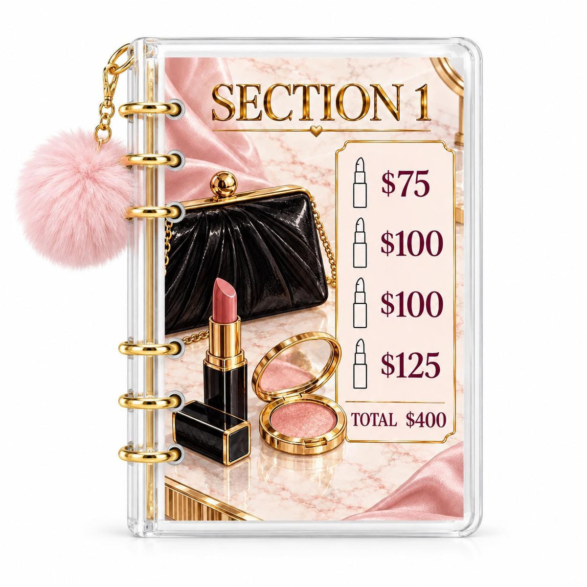Pink Gold Makeup 2K Savings Challenge A6 Acrylic Binder Budget Bundle