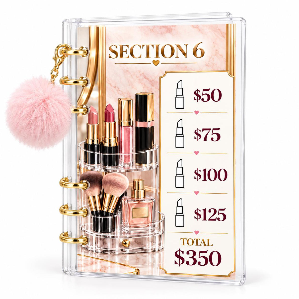 Pink Gold Makeup 2K Savings Challenge A6 Acrylic Binder Budget Bundle