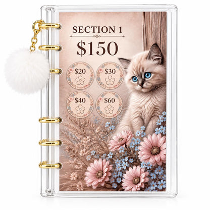 White Kitten 1K Savings Challenge A6 Acrylic Binder Budget Bundle: Physical Product for Saving 1000 Dollars