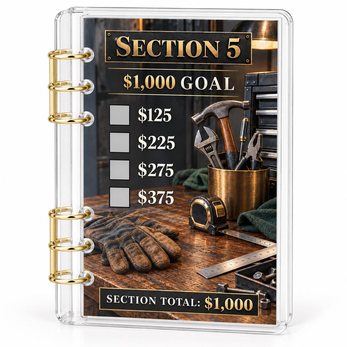 Mens 12000 Savings Challenge A6 Acrylic Binder Budget Planner Gift for Him