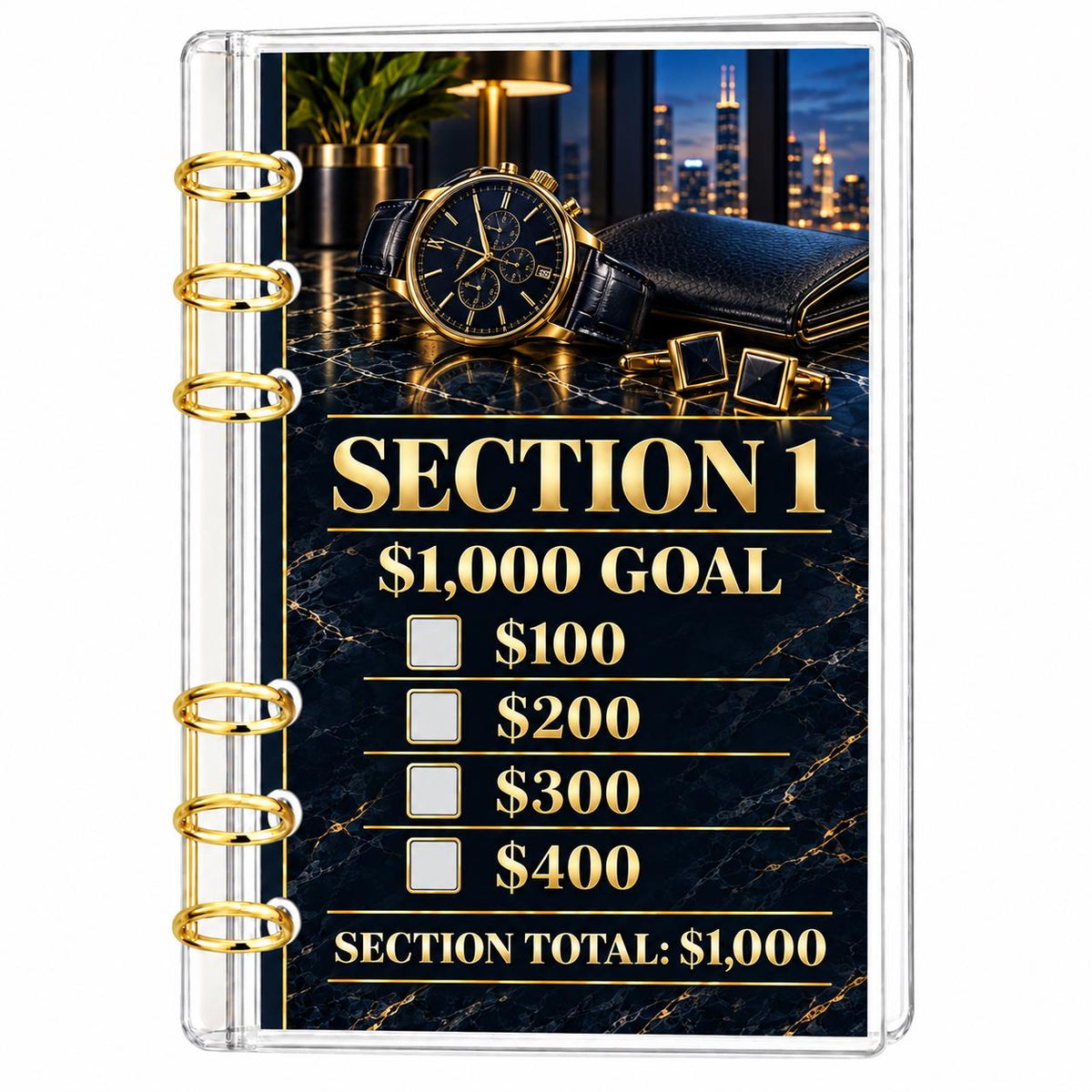 Mens 12000 Savings Challenge A6 Acrylic Binder Budget Planner Gift for Him