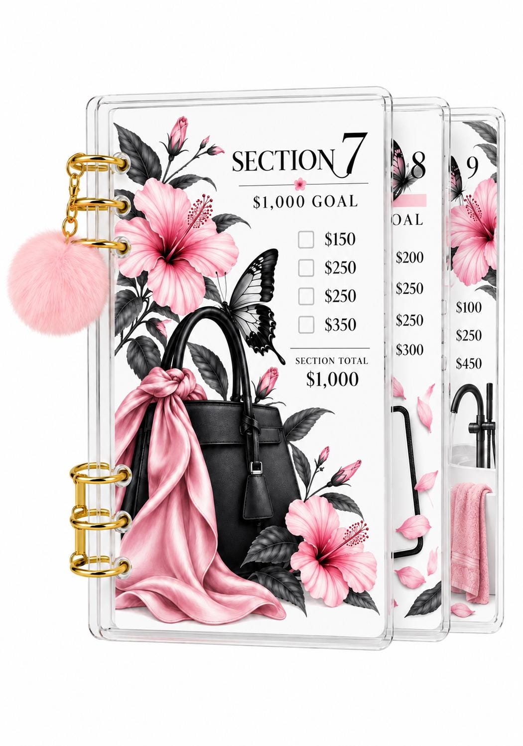 Pink Butterfly A6 Binder: Floral Savings Challenge